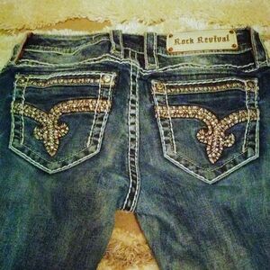 Rock Revival Dark Blue Jeans with Embellished Pockets